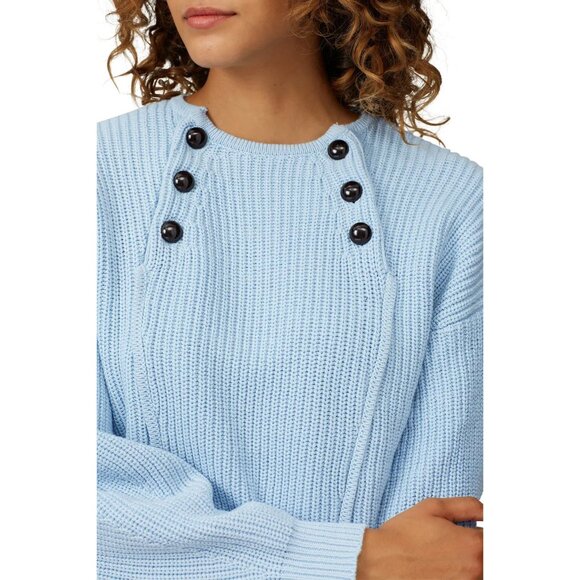 Rebecca Minkoff Natalie Light Blue Button-Detail Ribbed Sweater Womens Cropped L - Picture 2 of 10